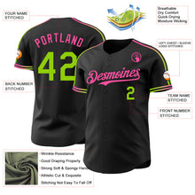 Загрузить изображение в средство просмотра галереи, Custom Black Neon Green-Pink Raglan Line Gradient Stripe Authentic Baseball Jersey
