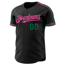 Charger l'image dans la galerie, Custom Black Kelly Green-Pink Raglan Line Gradient Stripe Authentic Baseball Jersey
