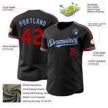 Laden Sie das Bild in den Galerie-Viewer, Custom Black Red-Light Blue Raglan Line Gradient Stripe Authentic Baseball Jersey
