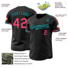 Charger l'image dans la galerie, Custom Black Neon Pink-Teal Raglan Line Gradient Stripe Authentic Baseball Jersey
