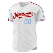 Загрузить изображение в средство просмотра галереи, Custom White Light Blue-Red Raglan Line Gradient Stripe Authentic Baseball Jersey
