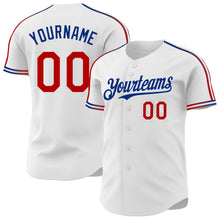 Загрузить изображение в средство просмотра галереи, Custom White Red-Royal Raglan Line Gradient Stripe Authentic Baseball Jersey
