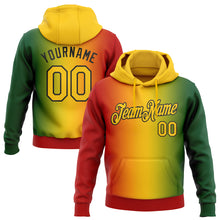 Load image into Gallery viewer, Custom Stitched Green Yellow Red-Black 3D Pattern Design Gradient Fashion Black History Month Sports Pullover Sweatshirt Hoodie
