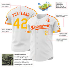 Laden Sie das Bild in den Galerie-Viewer, Custom White Gold-Orange Raglan Line Gradient Stripe Authentic Baseball Jersey

