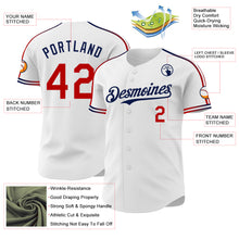 Laden Sie das Bild in den Galerie-Viewer, Custom White Red-Navy Raglan Line Gradient Stripe Authentic Baseball Jersey
