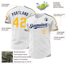 Laden Sie das Bild in den Galerie-Viewer, Custom White Gold-Navy Raglan Line Gradient Stripe Authentic Baseball Jersey
