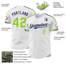 Laden Sie das Bild in den Galerie-Viewer, Custom White Neon Green-Navy Raglan Line Gradient Stripe Authentic Baseball Jersey
