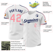 Laden Sie das Bild in den Galerie-Viewer, Custom White Medium Pink-Navy Raglan Line Gradient Stripe Authentic Baseball Jersey

