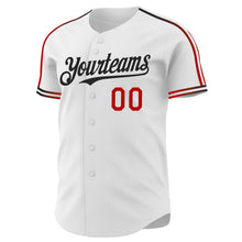 Laden Sie das Bild in den Galerie-Viewer, Custom White Red-Black Raglan Line Gradient Stripe Authentic Baseball Jersey
