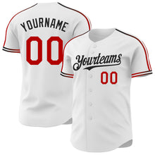 Laden Sie das Bild in den Galerie-Viewer, Custom White Red-Black Raglan Line Gradient Stripe Authentic Baseball Jersey
