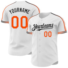 Laden Sie das Bild in den Galerie-Viewer, Custom White Orange-Black Raglan Line Gradient Stripe Authentic Baseball Jersey
