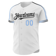 Laden Sie das Bild in den Galerie-Viewer, Custom White Light Blue-Black Raglan Line Gradient Stripe Authentic Baseball Jersey
