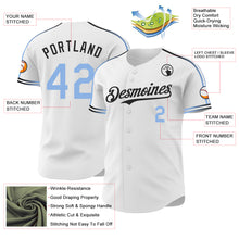 Laden Sie das Bild in den Galerie-Viewer, Custom White Light Blue-Black Raglan Line Gradient Stripe Authentic Baseball Jersey
