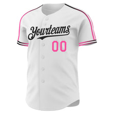 Laden Sie das Bild in den Galerie-Viewer, Custom White Pink-Black Raglan Line Gradient Stripe Authentic Baseball Jersey
