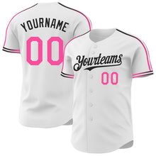 Laden Sie das Bild in den Galerie-Viewer, Custom White Pink-Black Raglan Line Gradient Stripe Authentic Baseball Jersey
