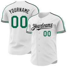 Laden Sie das Bild in den Galerie-Viewer, Custom White Kelly Green-Black Raglan Line Gradient Stripe Authentic Baseball Jersey
