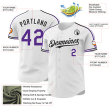 Laden Sie das Bild in den Galerie-Viewer, Custom White Purple-Black Raglan Line Gradient Stripe Authentic Baseball Jersey
