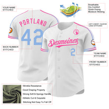 Charger l'image dans la galerie, Custom White Light Blue-Pink Raglan Line Gradient Stripe Authentic Baseball Jersey
