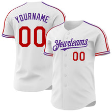 Charger l'image dans la galerie, Custom White Red-Purple Raglan Line Gradient Stripe Authentic Baseball Jersey
