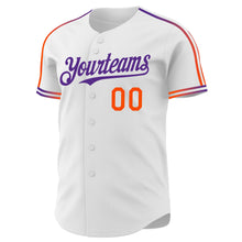 Laden Sie das Bild in den Galerie-Viewer, Custom White Orange-Purple Raglan Line Gradient Stripe Authentic Baseball Jersey
