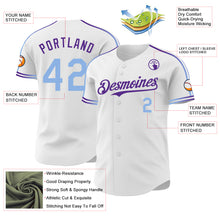 Laden Sie das Bild in den Galerie-Viewer, Custom White Light Blue-Purple Raglan Line Gradient Stripe Authentic Baseball Jersey
