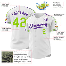 Загрузить изображение в средство просмотра галереи, Custom White Neon Green-Purple Raglan Line Gradient Stripe Authentic Baseball Jersey
