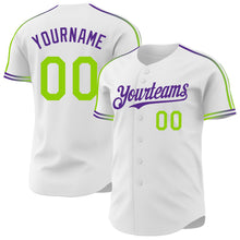 Загрузить изображение в средство просмотра галереи, Custom White Neon Green-Purple Raglan Line Gradient Stripe Authentic Baseball Jersey
