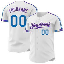 Laden Sie das Bild in den Galerie-Viewer, Custom White Blue-Purple Raglan Line Gradient Stripe Authentic Baseball Jersey
