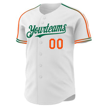 Загрузить изображение в средство просмотра галереи, Custom White Orange-Kelly Green Raglan Line Gradient Stripe Authentic Baseball Jersey
