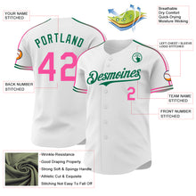 Laden Sie das Bild in den Galerie-Viewer, Custom White Pink-Kelly Green Raglan Line Gradient Stripe Authentic Baseball Jersey
