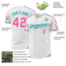 Laden Sie das Bild in den Galerie-Viewer, Custom White Pink-Teal Raglan Line Gradient Stripe Authentic Baseball Jersey
