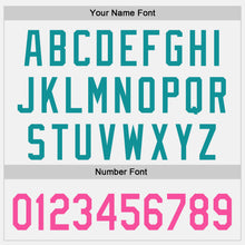Laden Sie das Bild in den Galerie-Viewer, Custom White Pink-Teal Raglan Line Gradient Stripe Authentic Baseball Jersey
