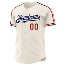 Laden Sie das Bild in den Galerie-Viewer, Custom Cream Red-Navy Raglan Line Gradient Stripe Authentic Baseball Jersey
