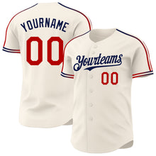 Laden Sie das Bild in den Galerie-Viewer, Custom Cream Red-Navy Raglan Line Gradient Stripe Authentic Baseball Jersey
