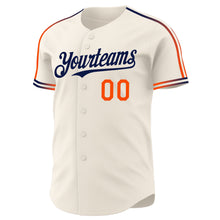 Laden Sie das Bild in den Galerie-Viewer, Custom Cream Orange-Navy Raglan Line Gradient Stripe Authentic Baseball Jersey
