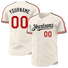 Laden Sie das Bild in den Galerie-Viewer, Custom Cream Red-Black Raglan Line Gradient Stripe Authentic Baseball Jersey
