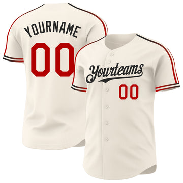 Custom Cream Red-Black Raglan Line Gradient Stripe Authentic Baseball Jersey
