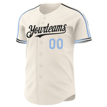 Загрузить изображение в средство просмотра галереи, Custom Cream Light Blue-Black Raglan Line Gradient Stripe Authentic Baseball Jersey
