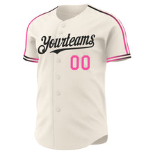 Laden Sie das Bild in den Galerie-Viewer, Custom Cream Pink-Black Raglan Line Gradient Stripe Authentic Baseball Jersey
