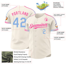 Laden Sie das Bild in den Galerie-Viewer, Custom Cream Light Blue-Pink Raglan Line Gradient Stripe Authentic Baseball Jersey
