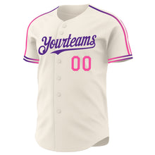 Laden Sie das Bild in den Galerie-Viewer, Custom Cream Pink-Purple Raglan Line Gradient Stripe Authentic Baseball Jersey
