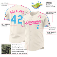 Laden Sie das Bild in den Galerie-Viewer, Custom Cream Sky Blue-Pink Raglan Line Gradient Stripe Authentic Baseball Jersey
