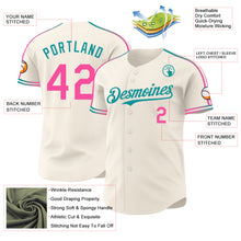Charger l'image dans la galerie, Custom Cream Pink-Teal Raglan Line Gradient Stripe Authentic Baseball Jersey
