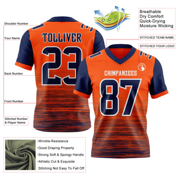 Custom Orange Navy-White Authentic Fluid Scratch Waves Football Jersey