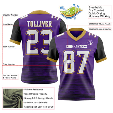 Custom Purple White Black-Old Gold Authentic Fluid Scratch Waves Football Jersey