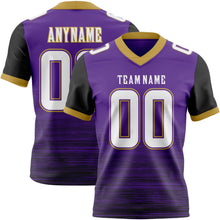 Laden Sie das Bild in den Galerie-Viewer, Custom Purple White Black-Old Gold Authentic Fluid Scratch Waves Football Jersey
