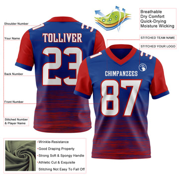 Custom Royal White-Red Authentic Fluid Scratch Waves Football Jersey