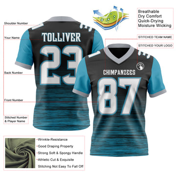 Custom Black White Panther Blue-Gray Authentic Fluid Scratch Waves Football Jersey