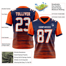 Laden Sie das Bild in den Galerie-Viewer, Custom Navy White-Orange Authentic Fluid Scratch Waves Football Jersey
