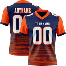 Laden Sie das Bild in den Galerie-Viewer, Custom Navy White-Orange Authentic Fluid Scratch Waves Football Jersey
